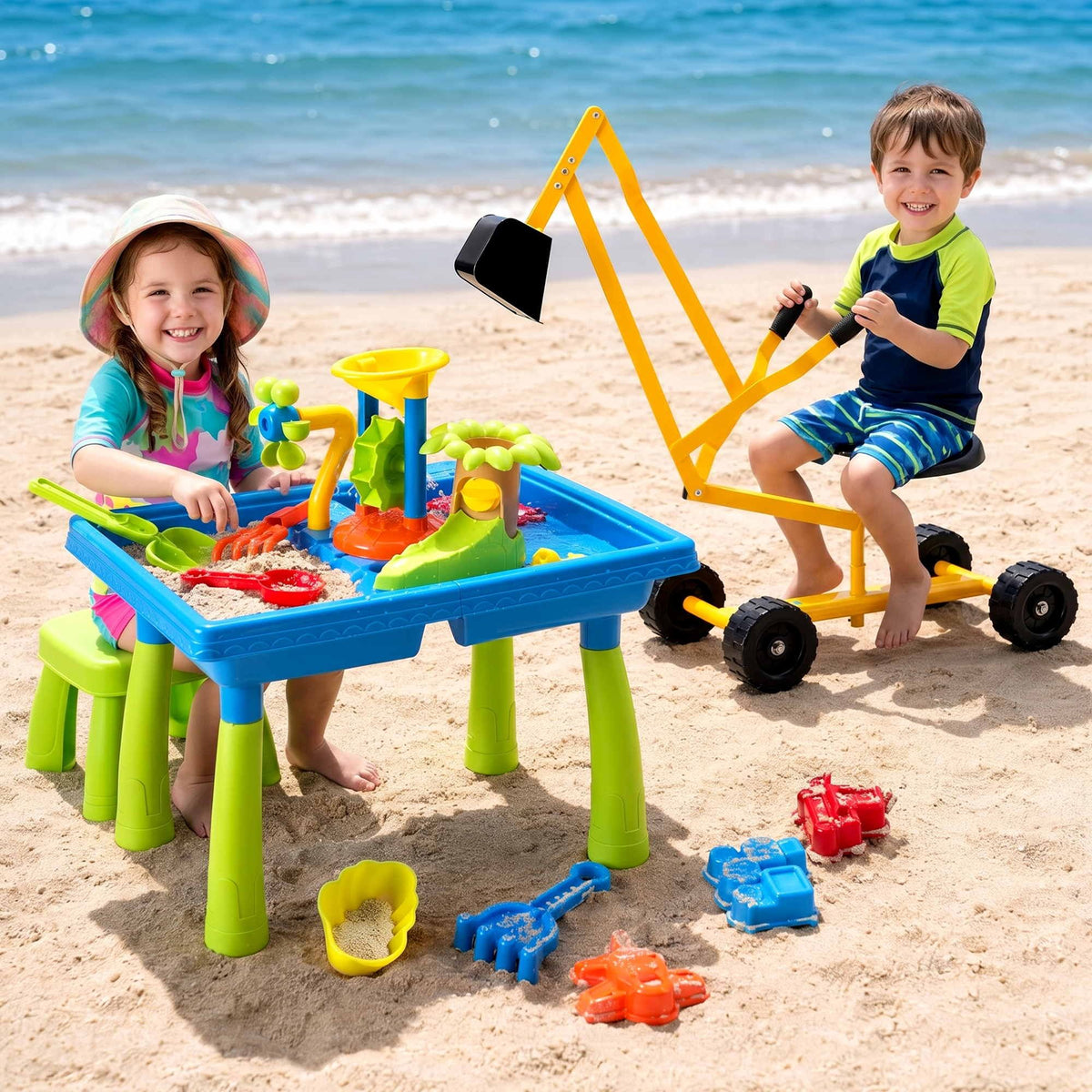 Keezi Ride On Digger with Sand and Water Table Set