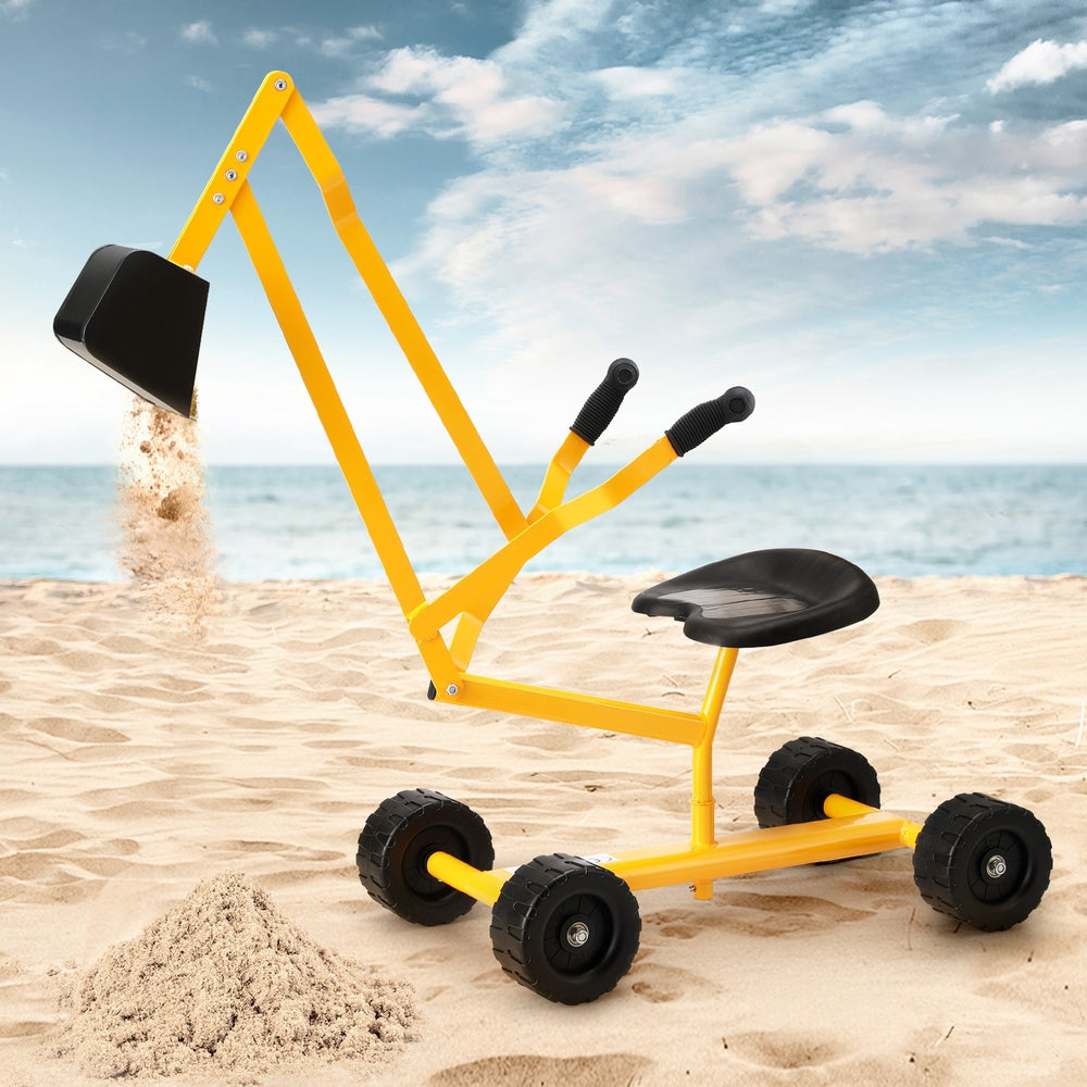 Keezi Kids Ride On Digger Excavator Sandpit Toy Yellow