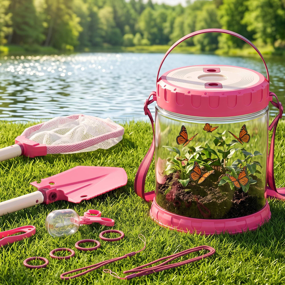 Keezi Kids Bug Catcher Kit 12-Piece Outdoor Explorer Set Pink