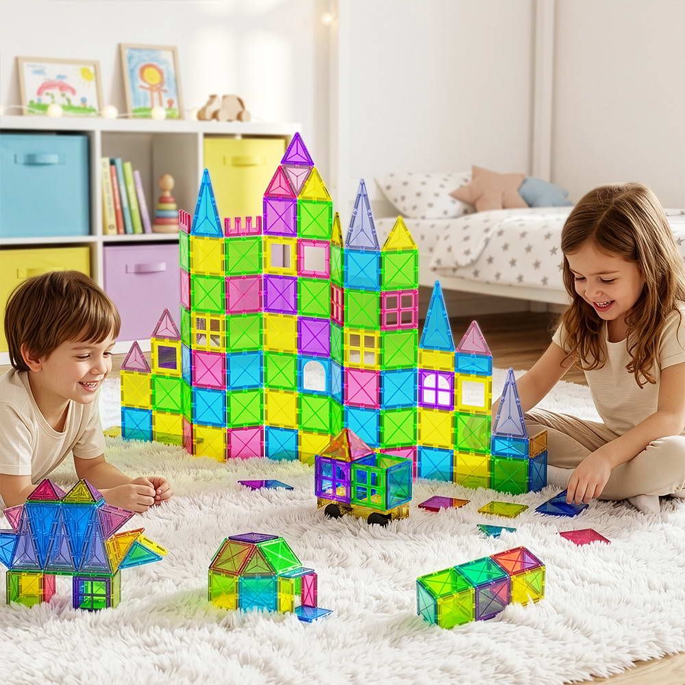 Keezi 100 Piece Kids Magnetic Tiles Building Blocks Educational Toys