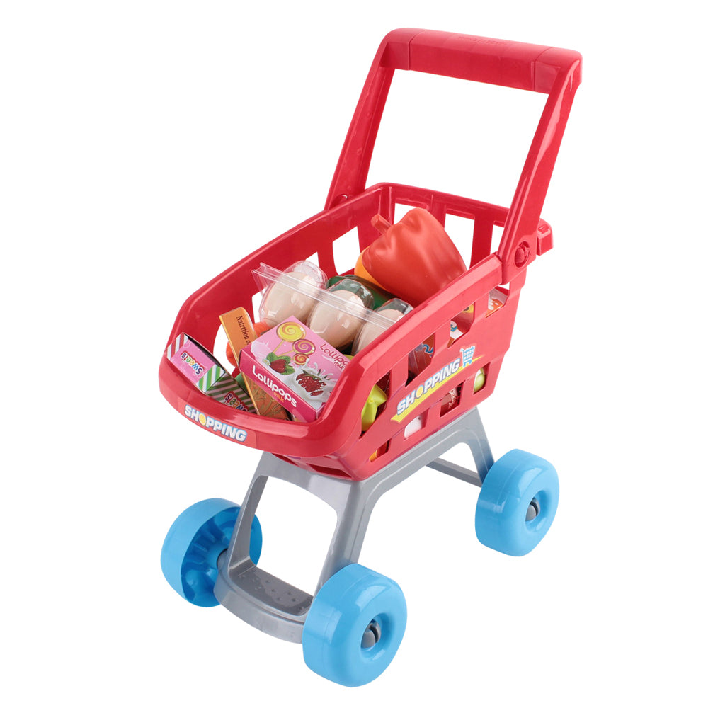Keezi Kids Supermarket Playset 24-Piece Cash Register Trolley Red & White