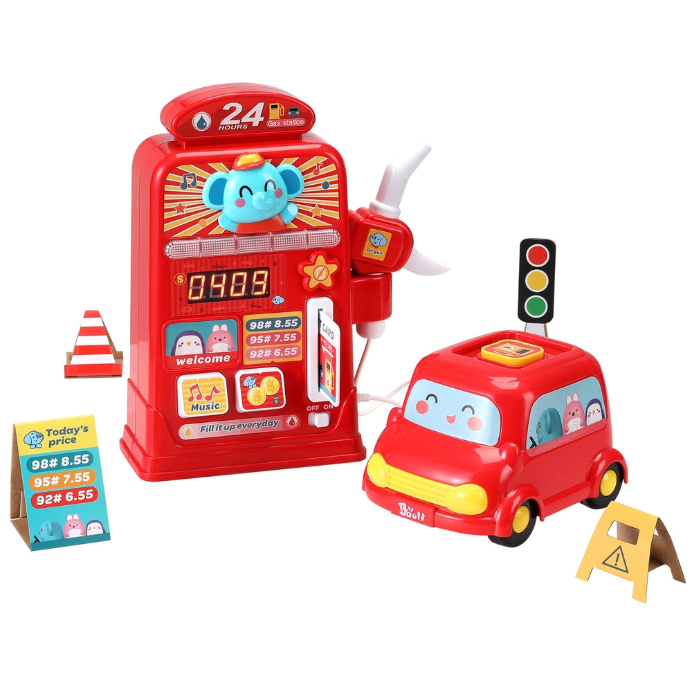 Keezi Kids Pretend Play Gas Station Set Red