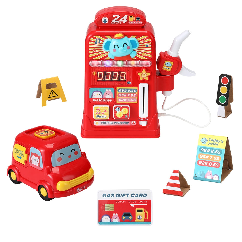 Keezi Kids Pretend Play Gas Station Set Red
