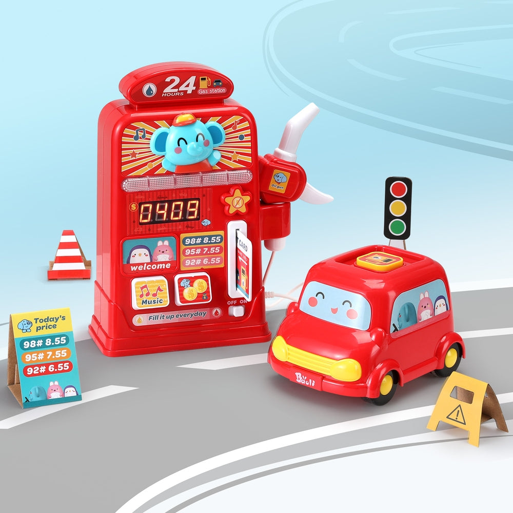 Keezi Kids Pretend Play Gas Station Set Red
