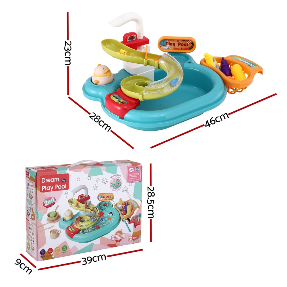 Keezi Kids Pretend Play Kitchen Sink with Faucet Floating Fishing Toys Play food