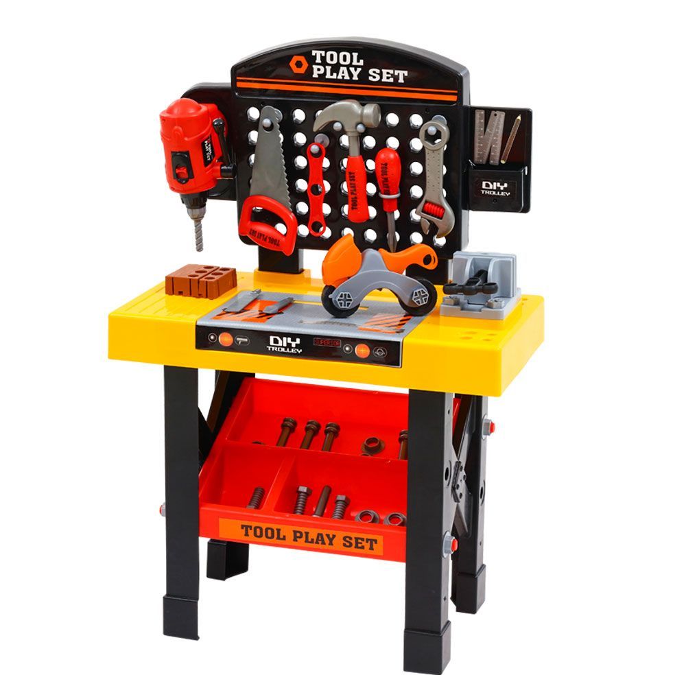 Keezi 54-Piece Kids Workbench Pretend Play Tools Set Black
