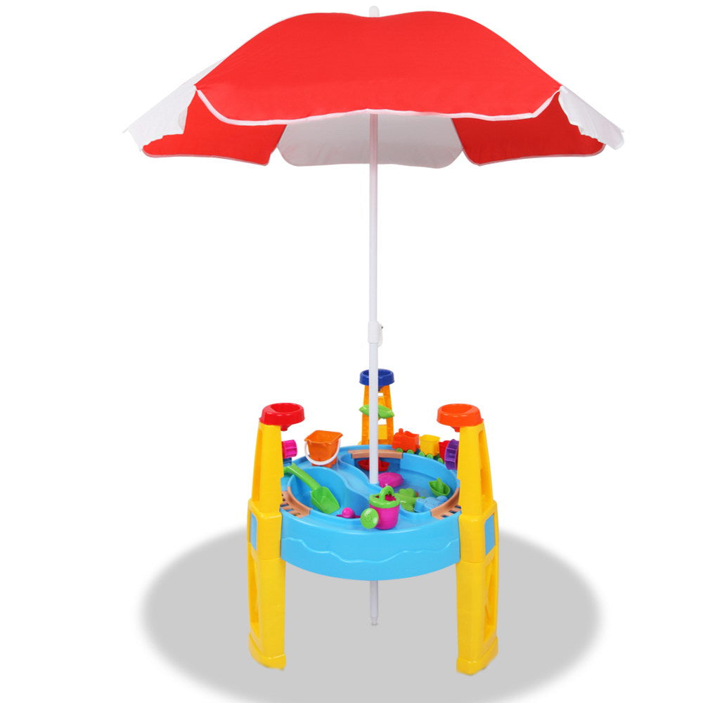 Keezi Kids Sand and Water Table Play Set 26 Piece with Umbrella