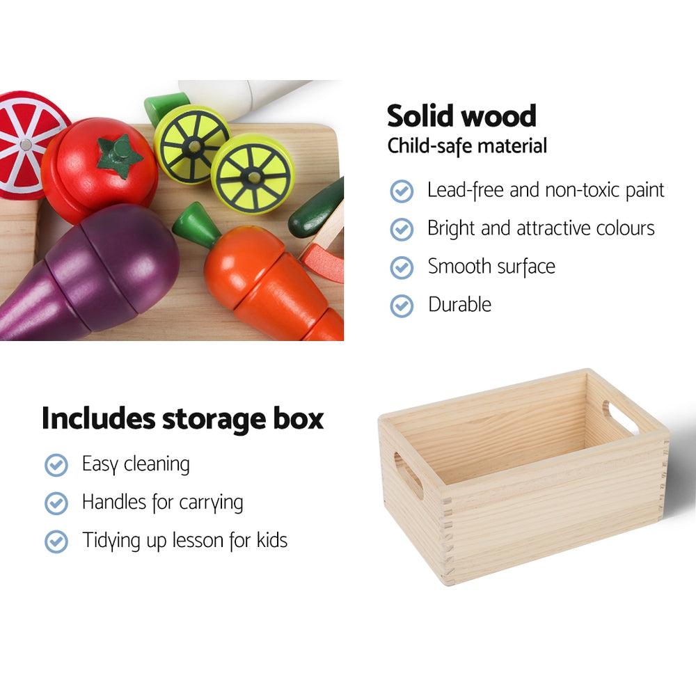 Keezi Wooden Kids Kitchen Playset 29-Piece Pretend Cooking Toys