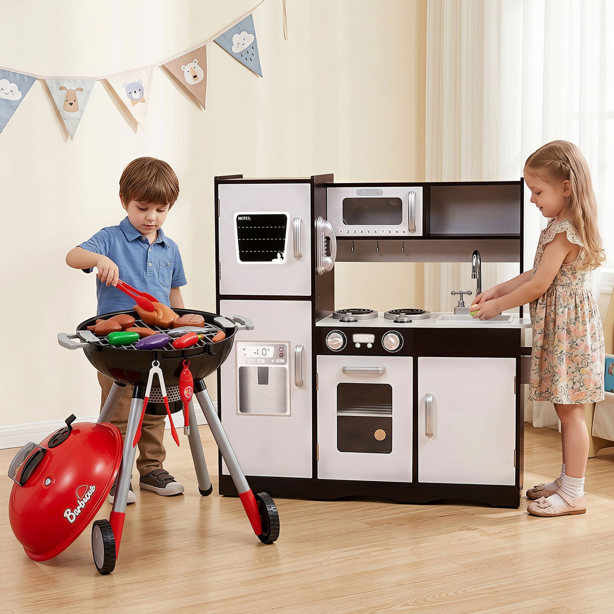 Keezi Kids Wooden Pretend Kitchen and BBQ Playset