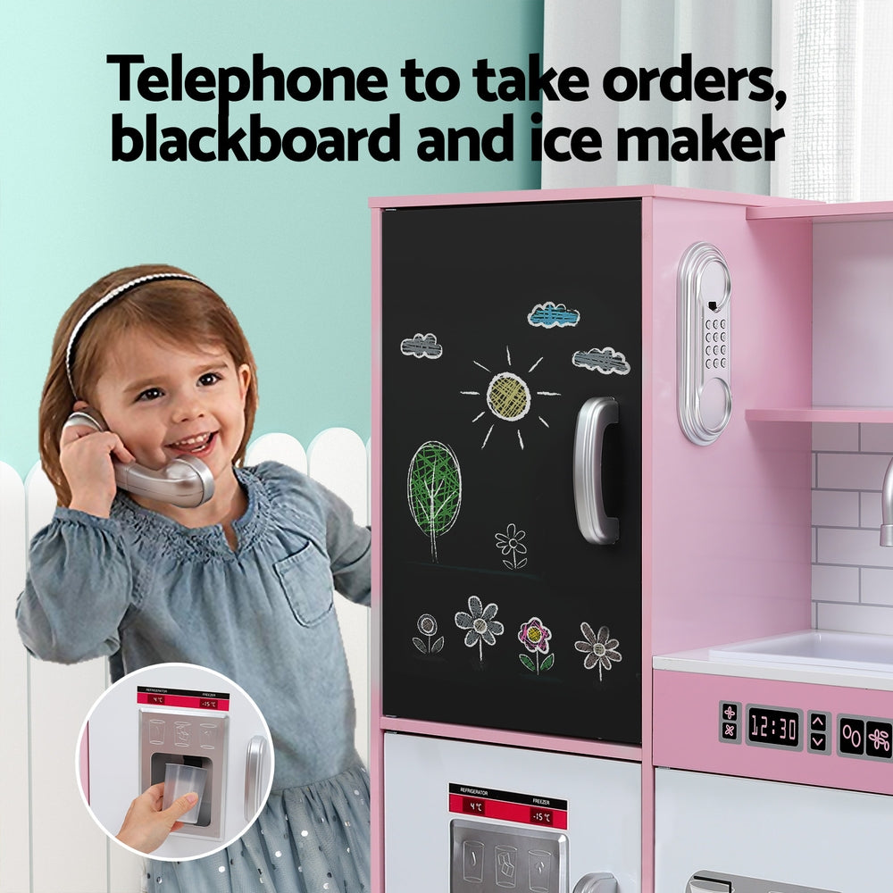 Keezi 80cm Kids Wooden Kitchen Play Set Pink