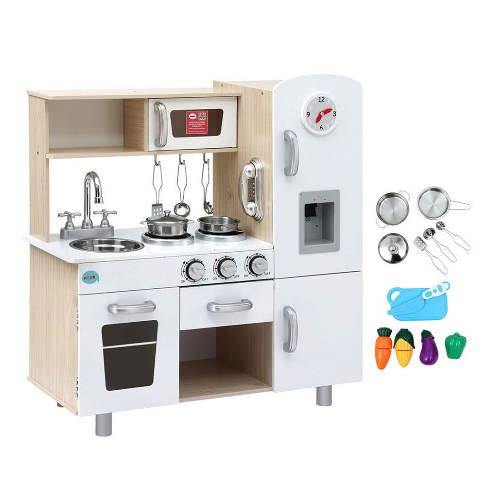 Keezi Kids Kitchen Play Set Wooden Pretend Toys Cooking Children Clock Beige