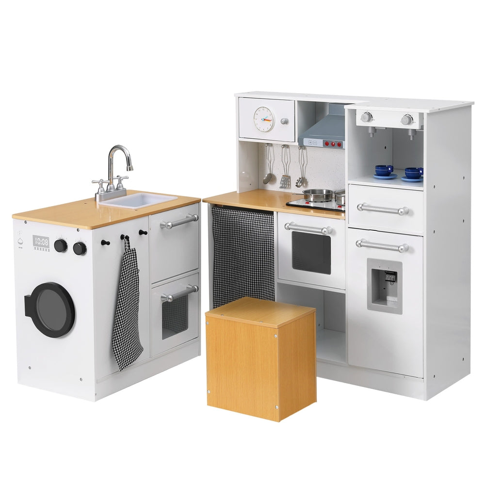 Keezi 80CM Kids Wooden Kitchen Playset 2-Piece White
