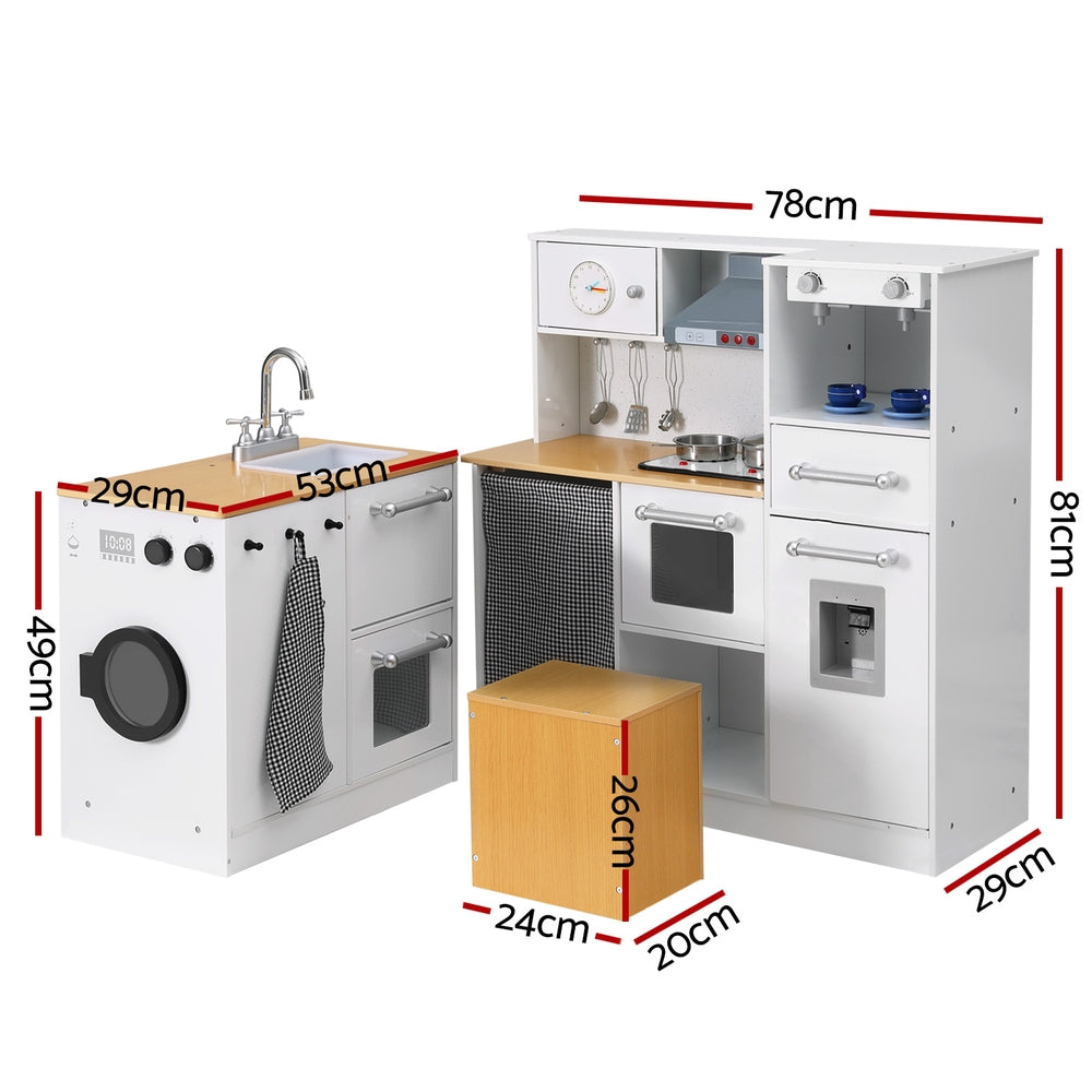 Keezi 80CM Kids Wooden Kitchen Playset 2-Piece White