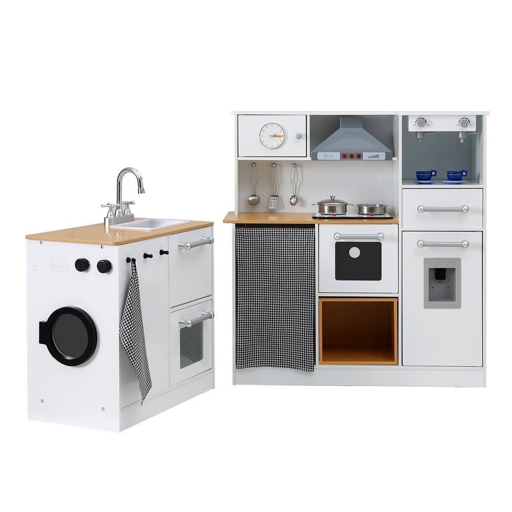 Keezi 80CM Kids Wooden Kitchen Playset 2-Piece White