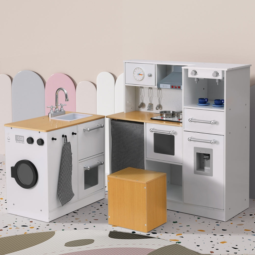 Keezi 80CM Kids Wooden Kitchen Playset 2-Piece White