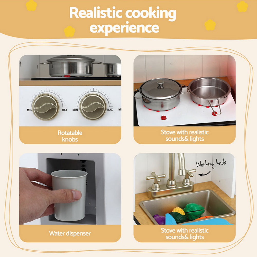 Keezi Kids Kitchen Play Set Wooden Pretend Toys Cooking Children Storage Golden