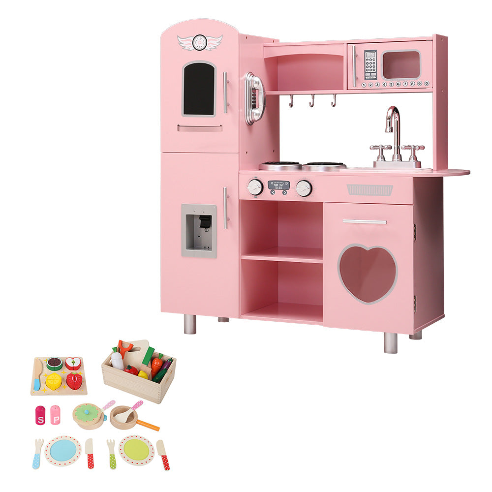Keezi Kids Wooden Kitchen Play Set with Accessories Pink