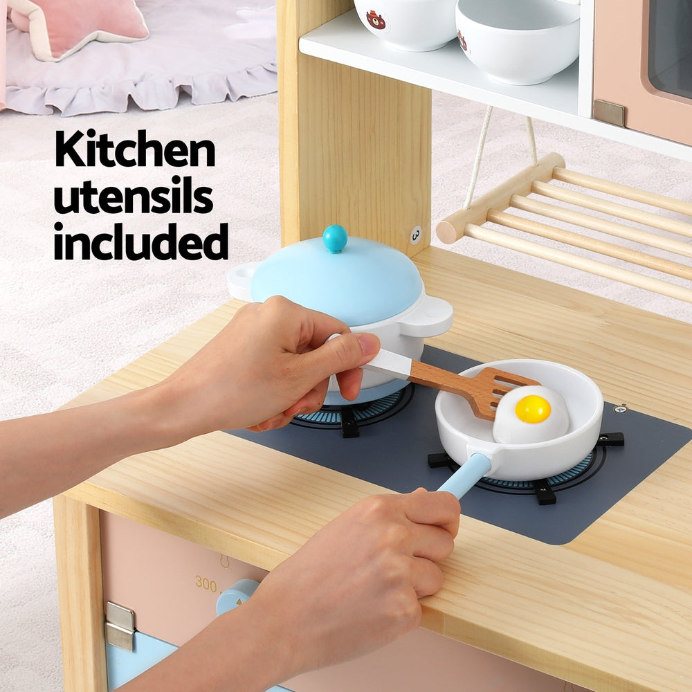 Keezi 80cm Kids Wooden Kitchen Play Set Blue