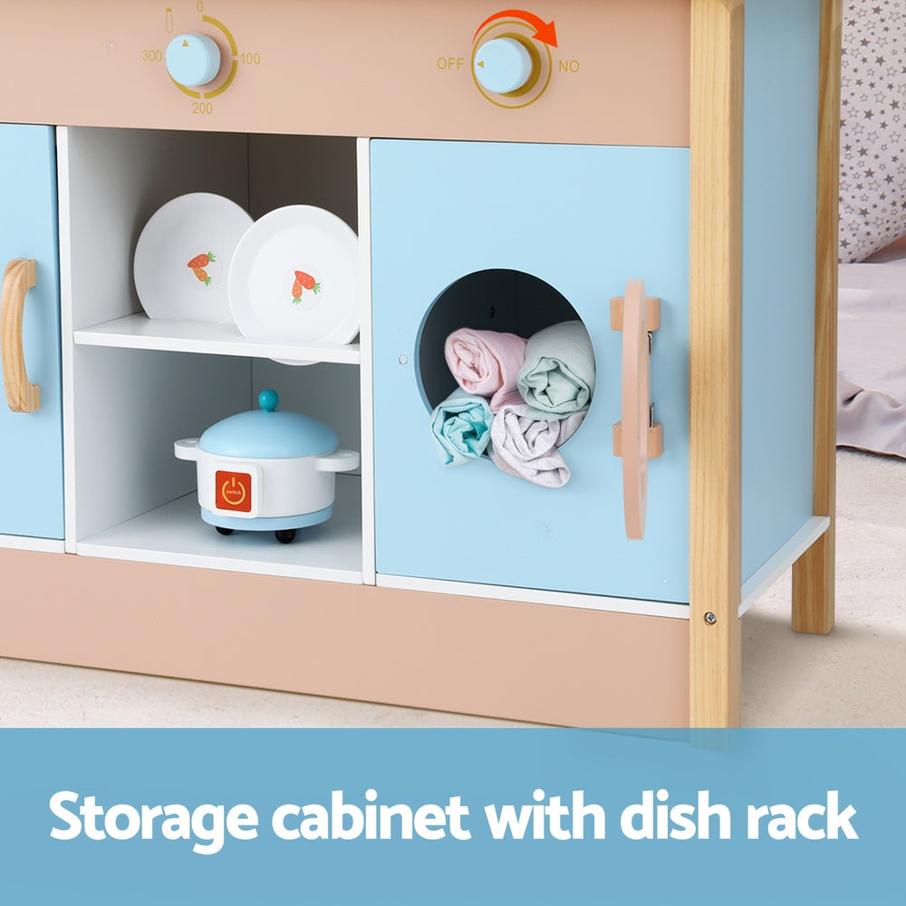 Keezi 80cm Kids Wooden Kitchen Play Set Blue
