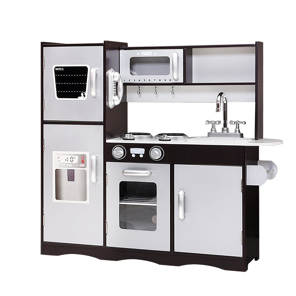 Keezi Kids Wooden Kitchen Play Set Dark Brown Silver