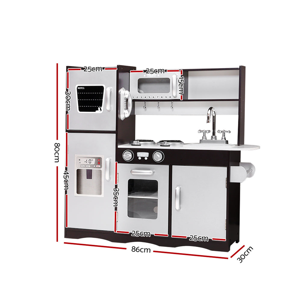 Keezi Kids Wooden Kitchen Play Set Dark Brown Silver
