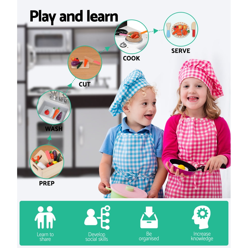 Keezi Kids Wooden Kitchen Play Set Dark Brown Silver