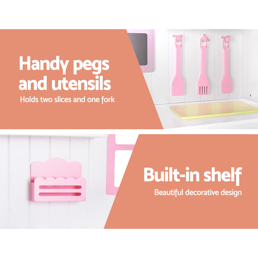 Keezi Wooden Kids Kitchen Play Set White Pink