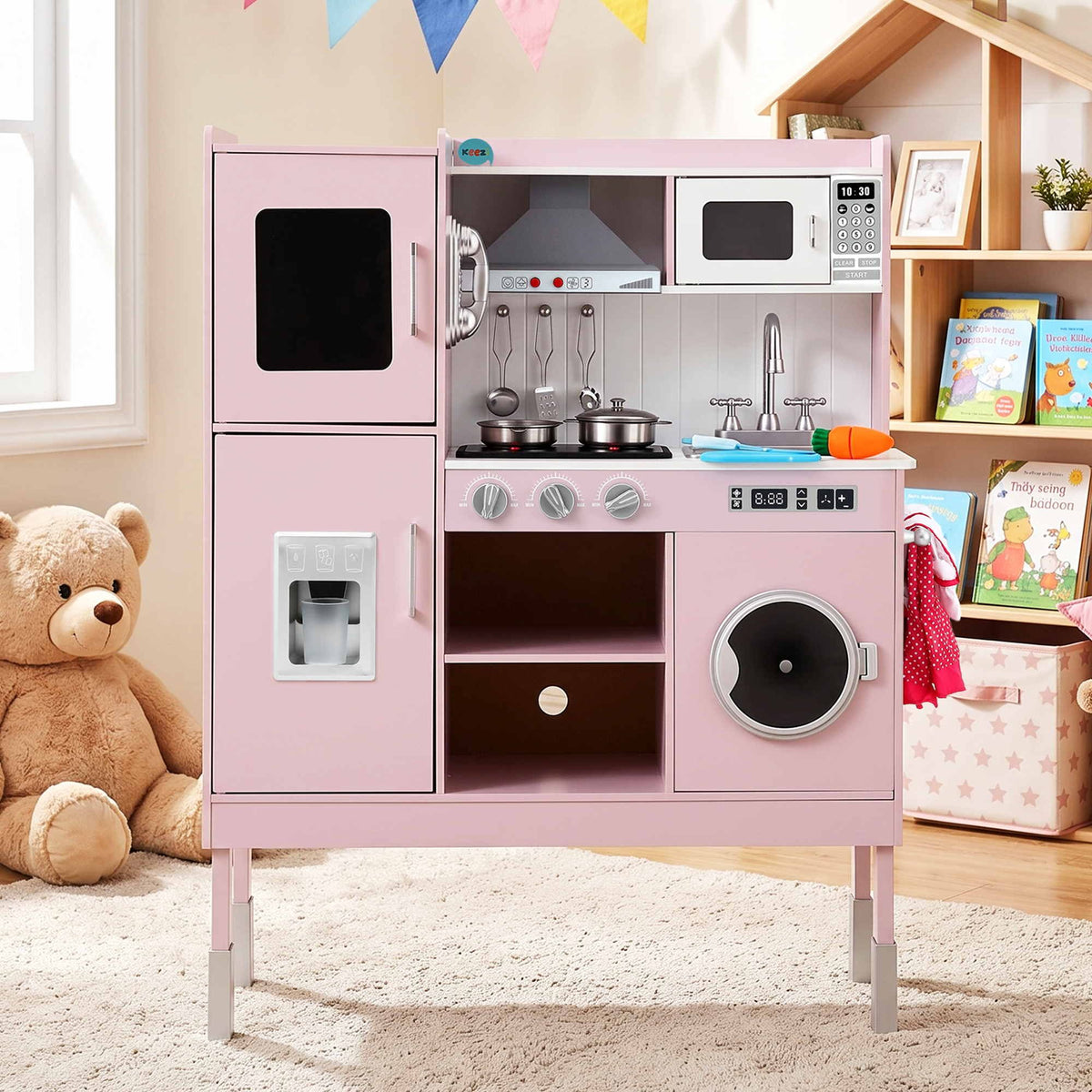 Keezi Wooden Pretend Kitchen Playset 102cm Pink