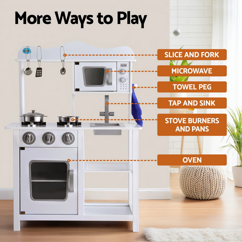 Keezi Wooden Kitchen Play Set White Kids Cooking Toys