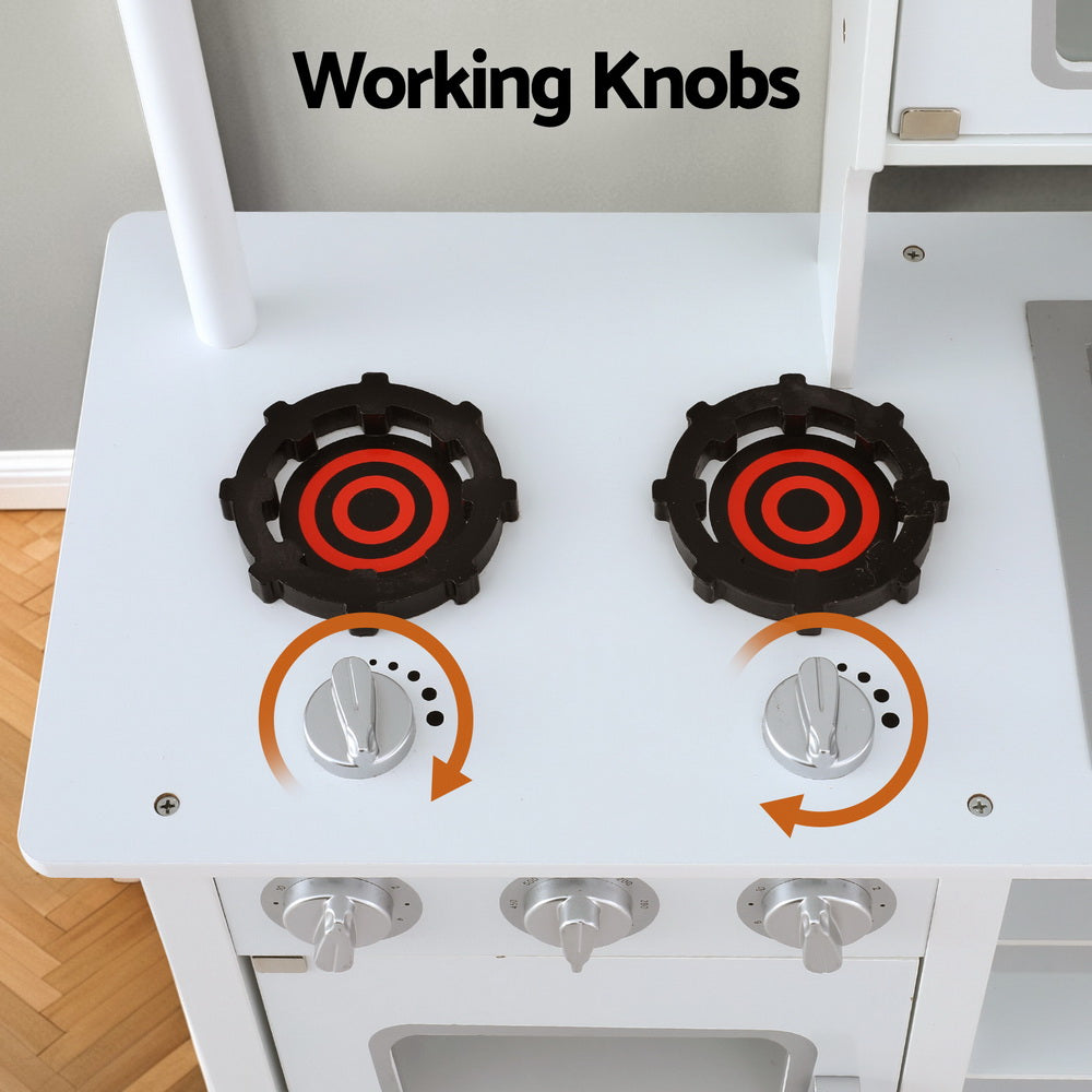 Keezi Wooden Kitchen Play Set White Kids Cooking Toys