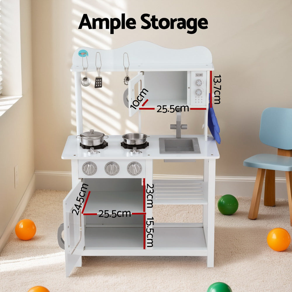 Keezi Wooden Kitchen Play Set White Kids Cooking Toys