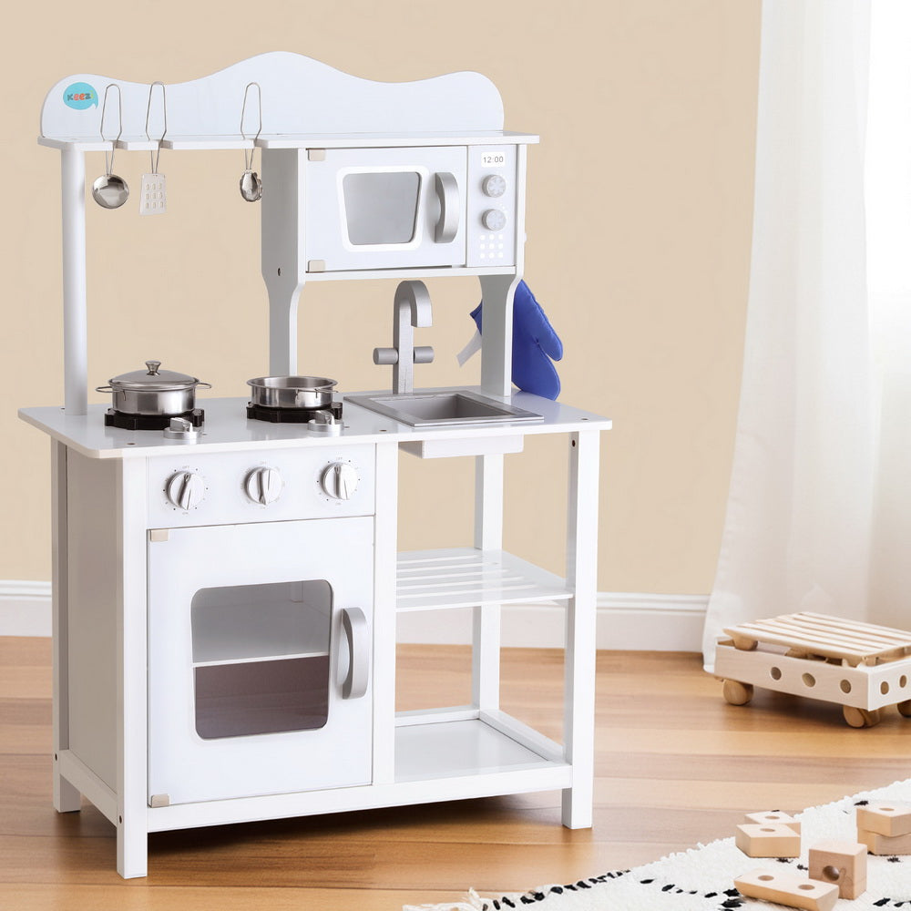 Keezi Wooden Kitchen Play Set White Kids Cooking Toys