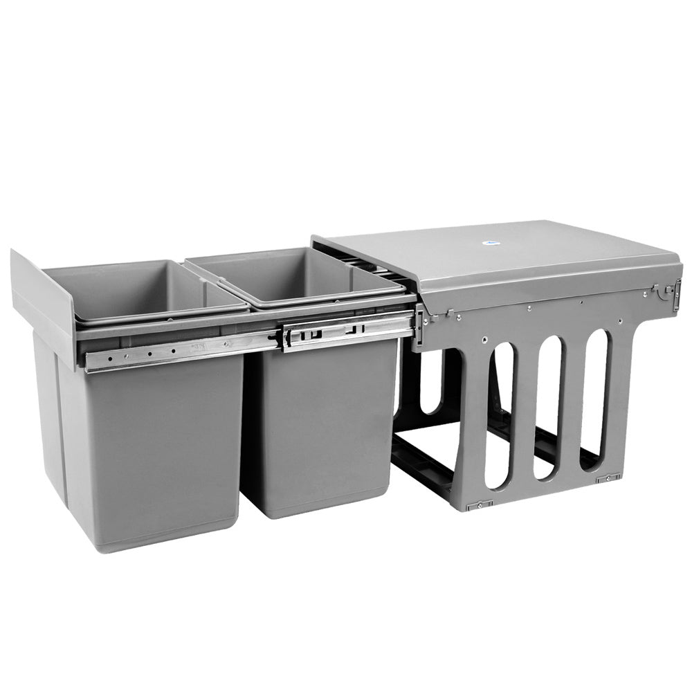 Cefito Pull Out Kitchen Bin Double Basket 2 x 15L Grey