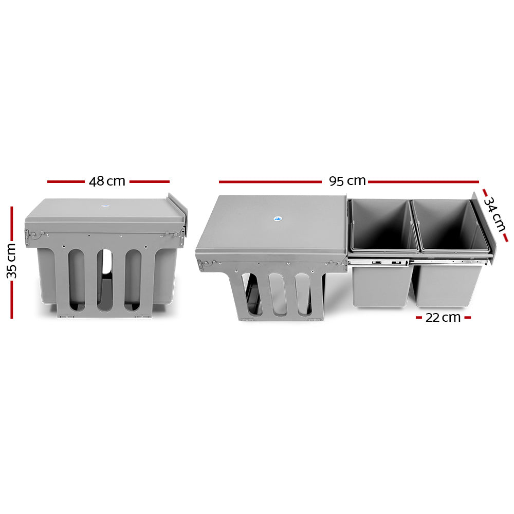 Cefito 30L Double Pull-Out Kitchen Bin Grey