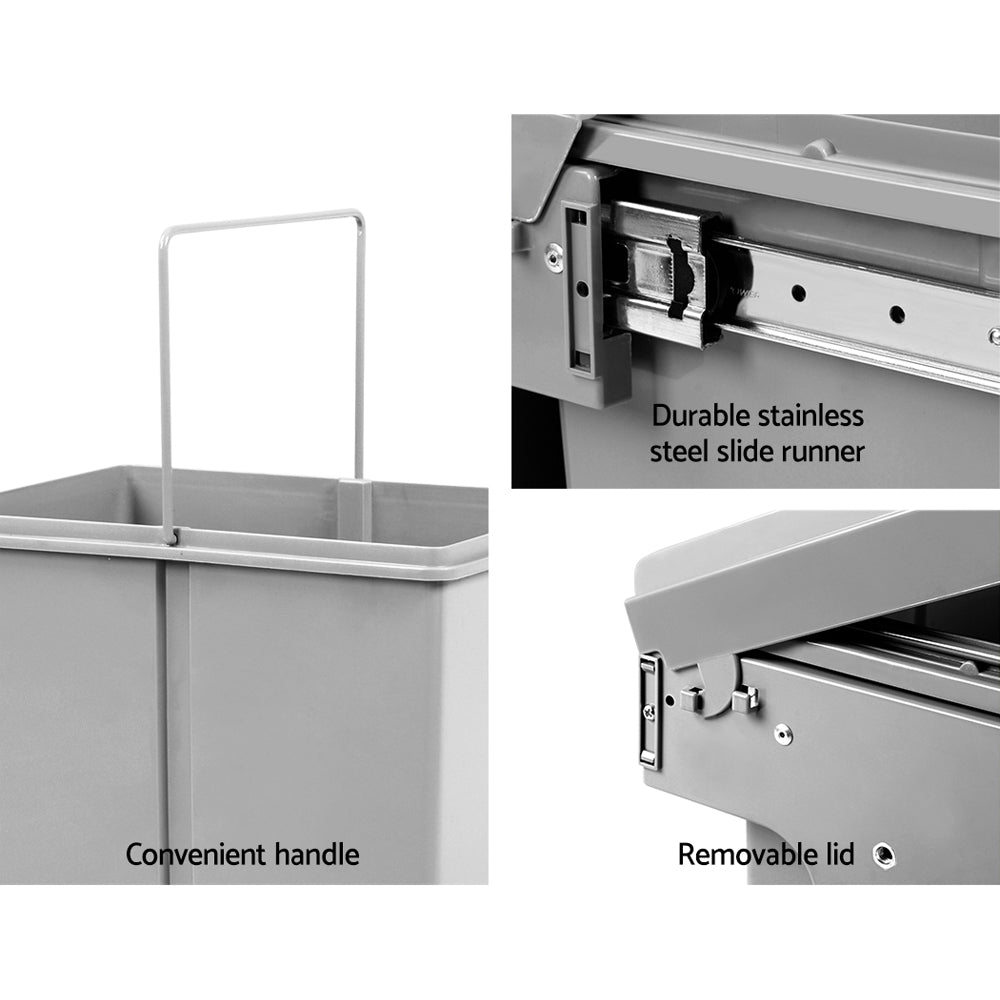 Cefito 30L Double Pull-Out Kitchen Bin Grey