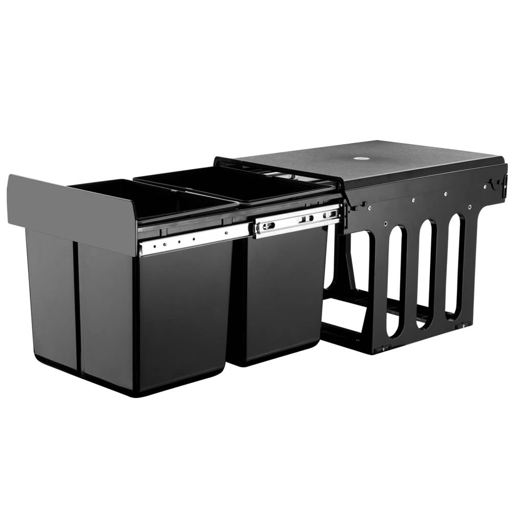 Cefito Pull Out Kitchen Bin 2 x 15L Double Basket Black
