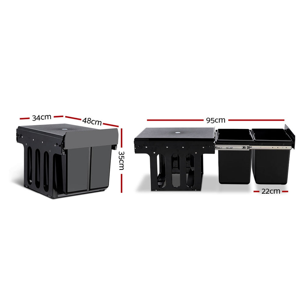 Cefito Double Pull-Out Kitchen Bin 2x15L Black