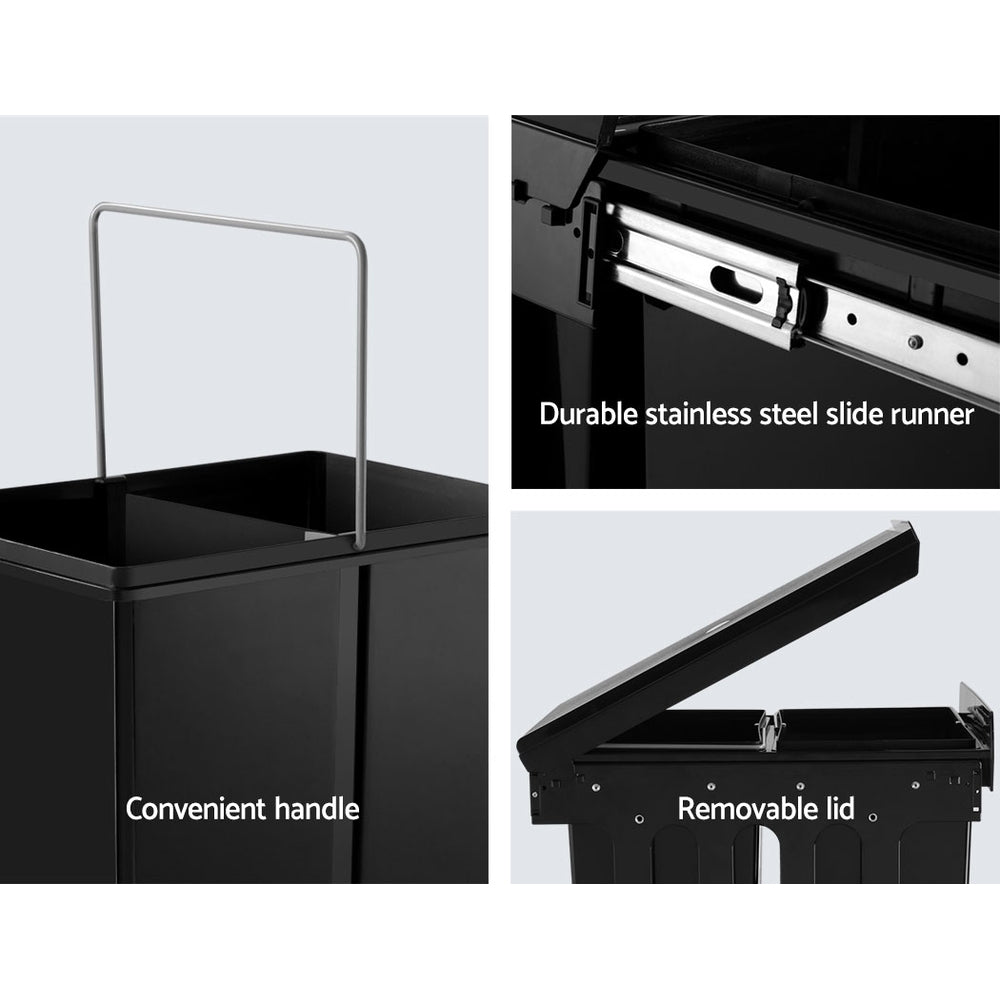 Cefito Double Pull-Out Kitchen Bin 2x15L Black