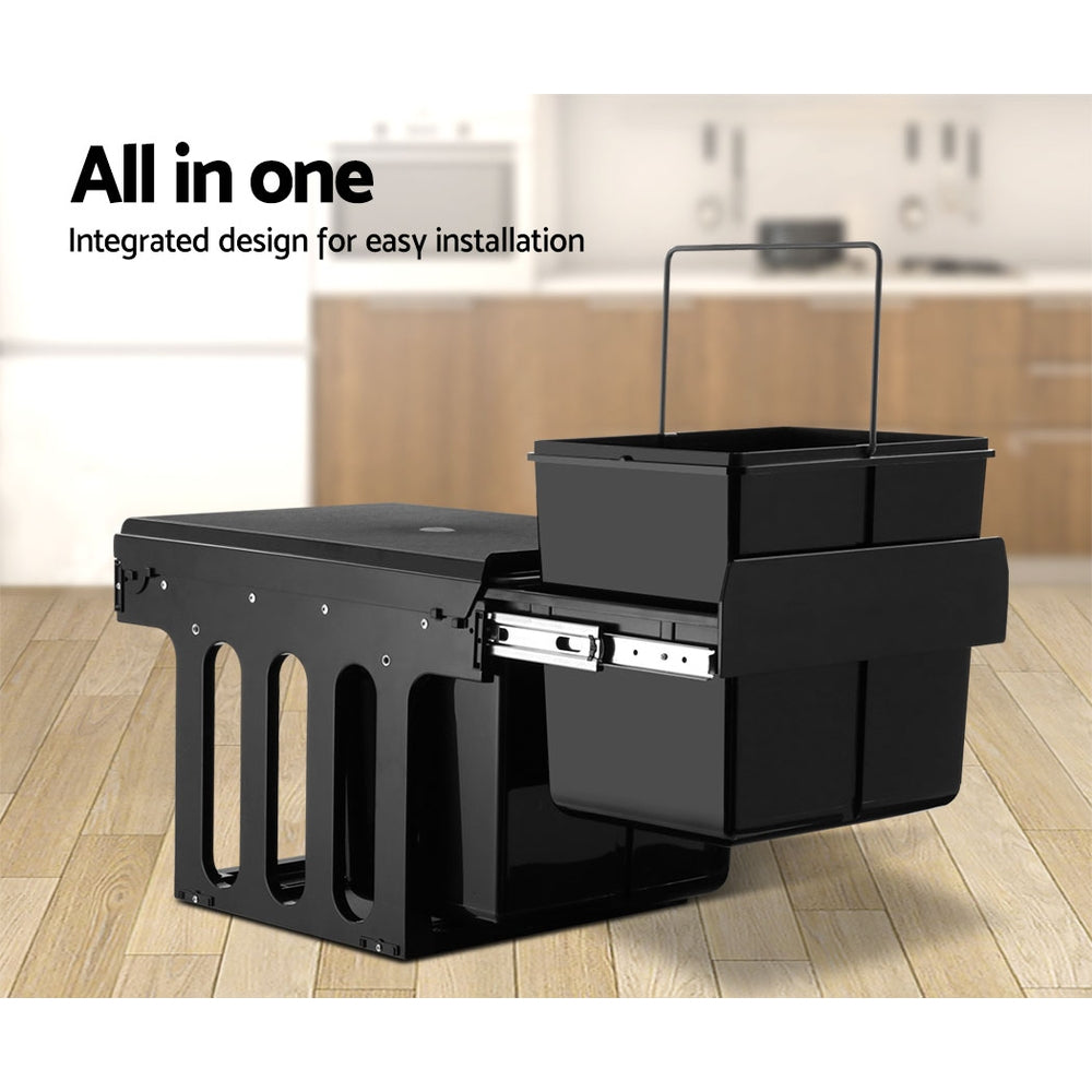 Cefito Double Pull-Out Kitchen Bin 2x15L Black