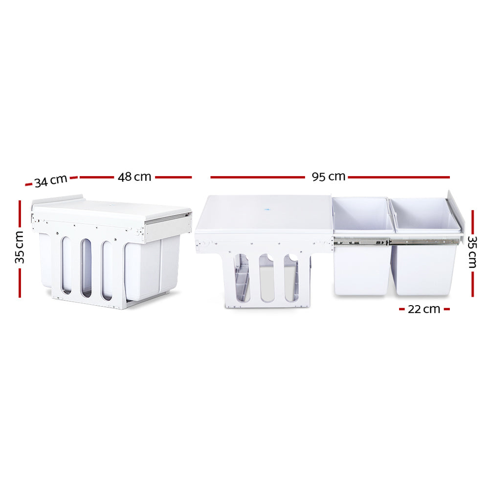 Cefito Double Pull-Out Kitchen Bin 2x15L White