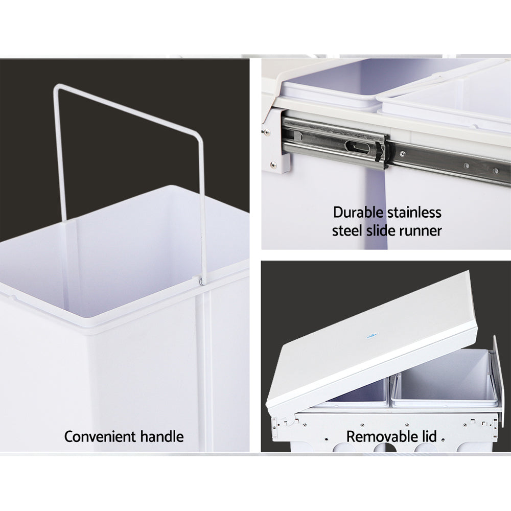 Cefito Double Pull-Out Kitchen Bin 2x15L White