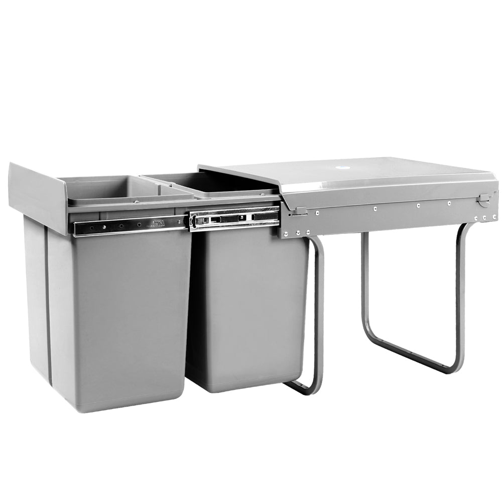 Cefito Pull Out Kitchen Bin Double Basket 2 x 20L Grey