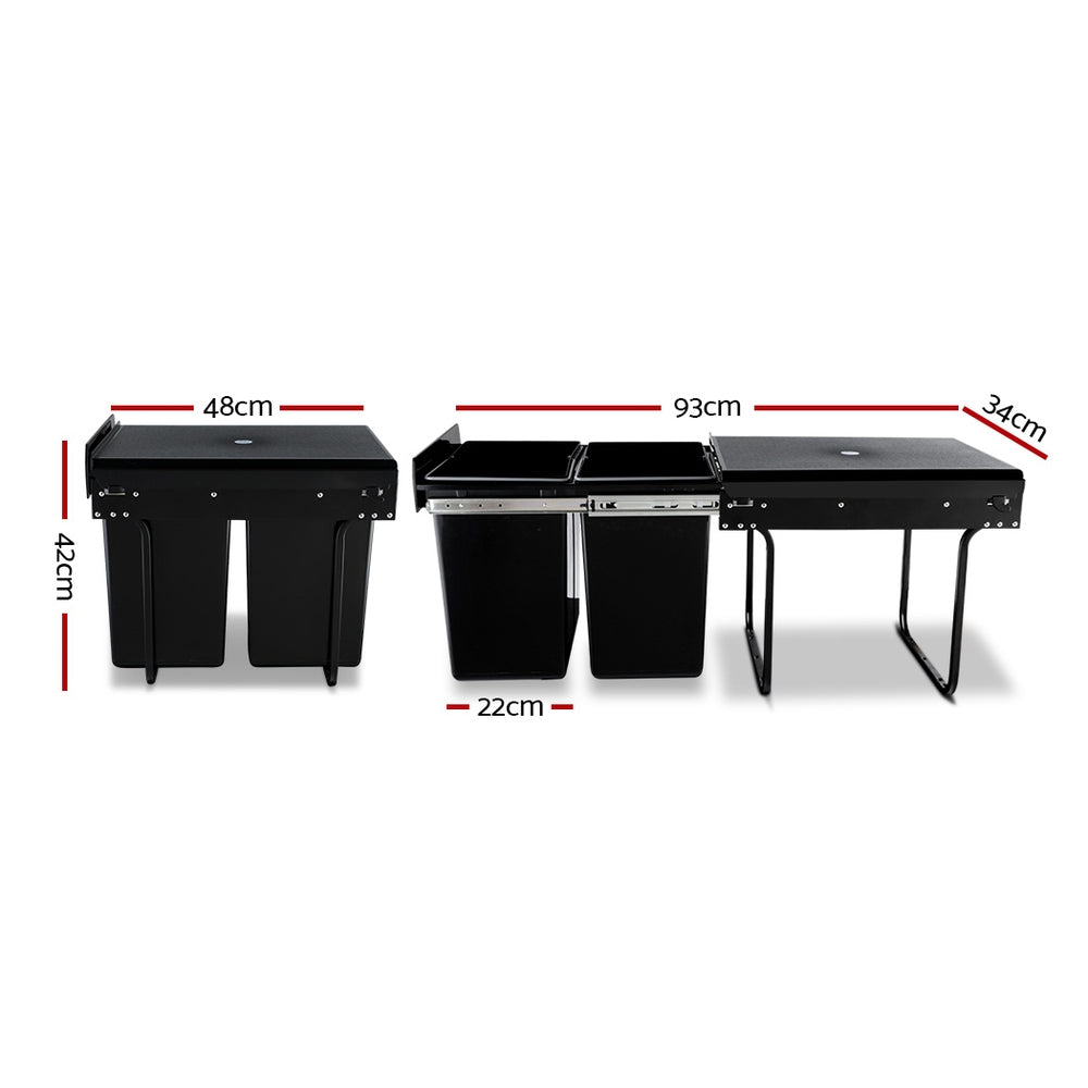 Cefito 2x20L Double Basket Pull-Out Bin Black