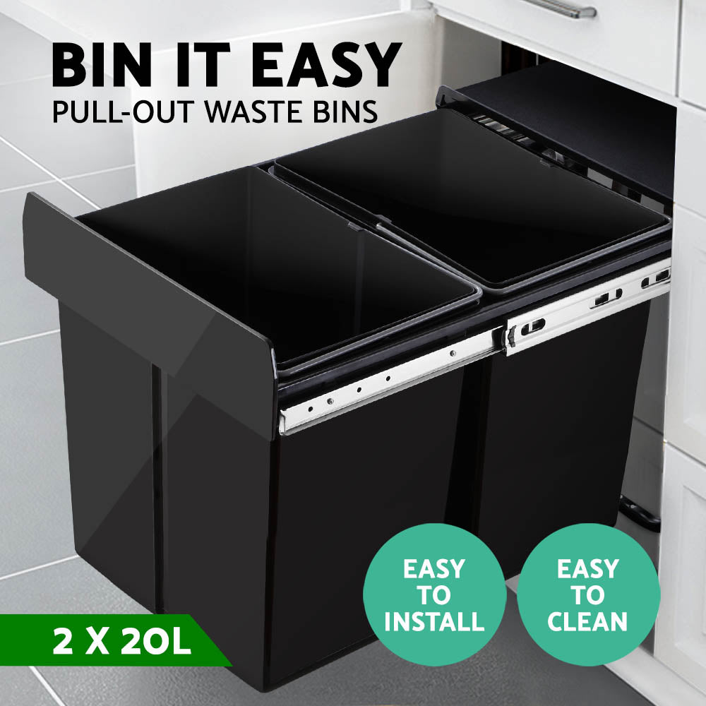Cefito 2x20L Double Basket Pull-Out Bin Black