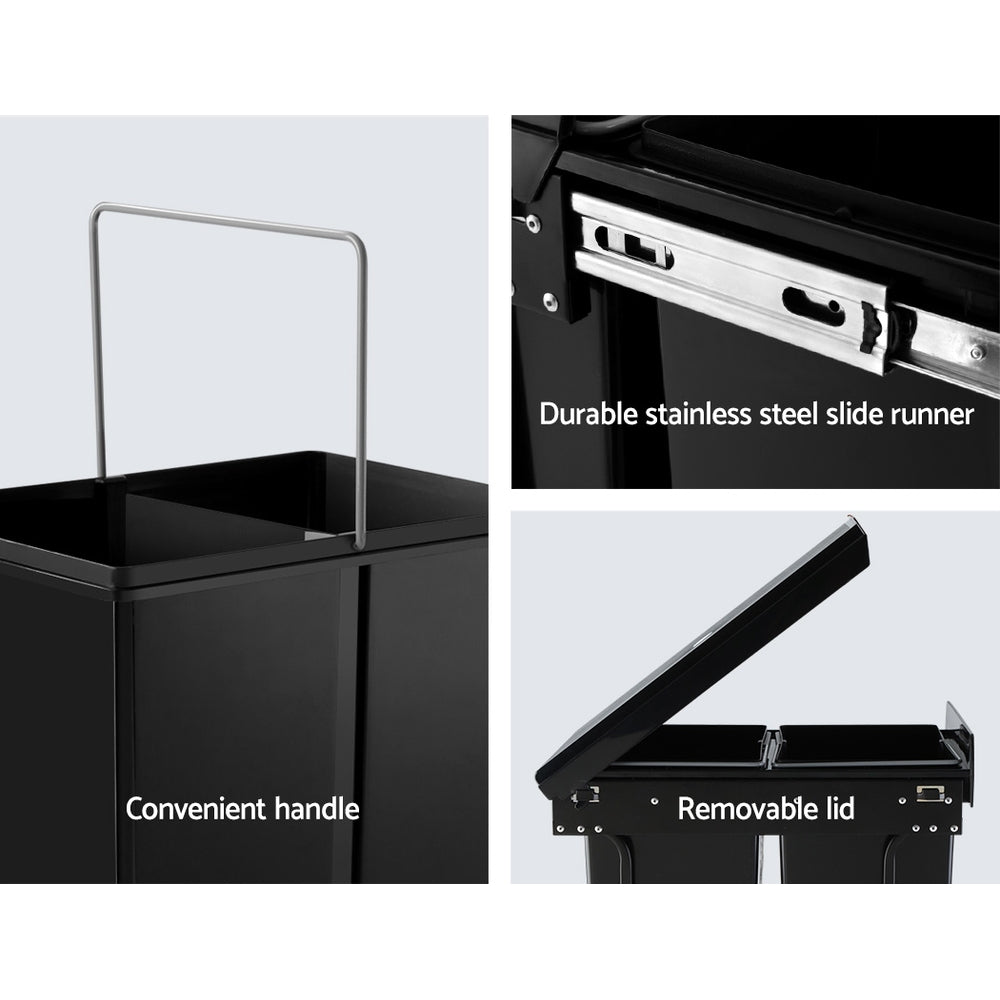 Cefito 2x20L Double Basket Pull-Out Bin Black