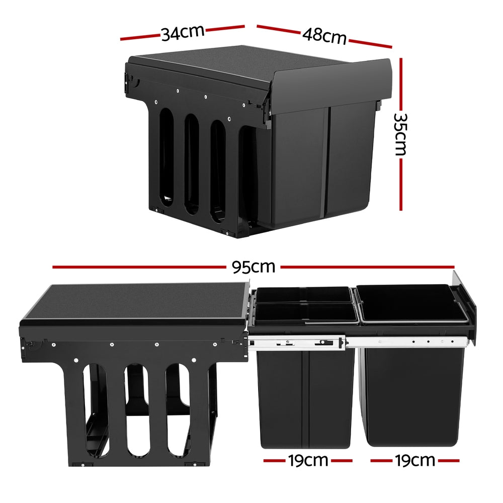 Cefito Triple Slide Pull-Out Kitchen Bins 31L Black