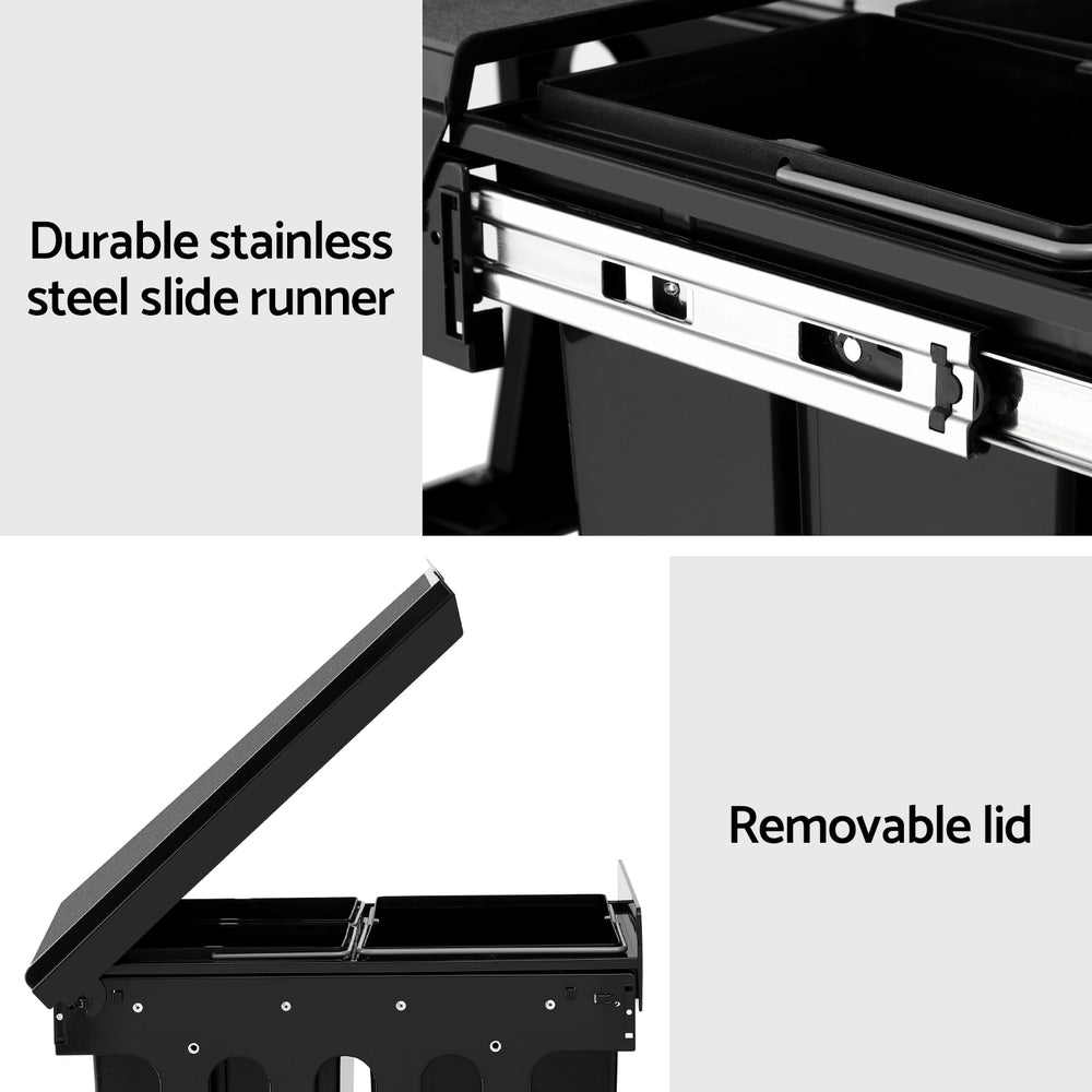 Cefito Triple Slide Pull-Out Kitchen Bins 31L Black