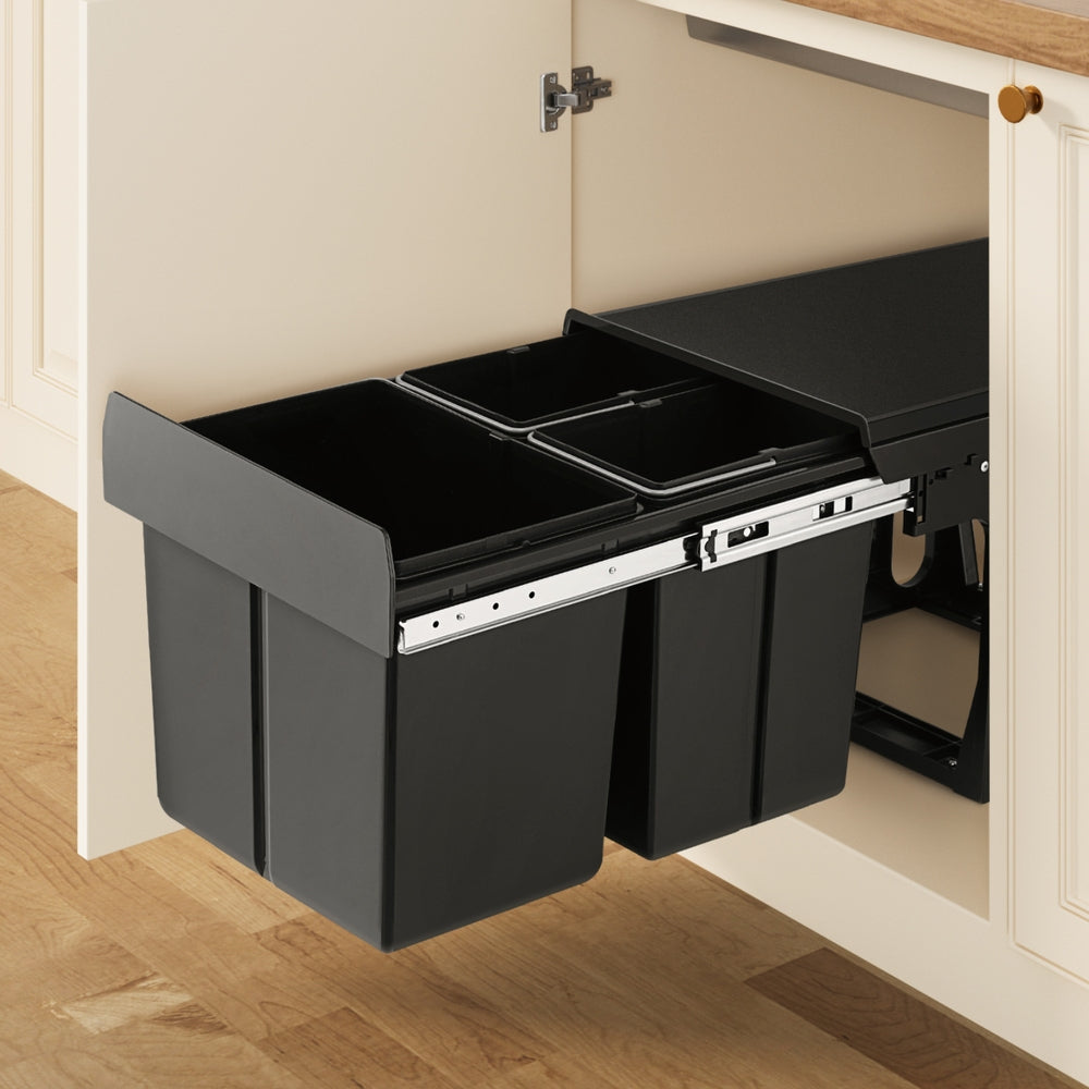 Cefito Triple Slide Pull-Out Kitchen Bins 31L Black