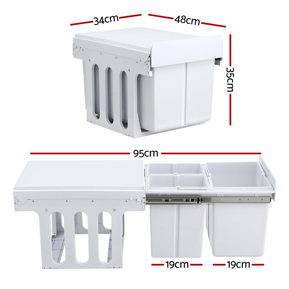 Cefito Triple Slide Pull-Out Kitchen Bins 31L White