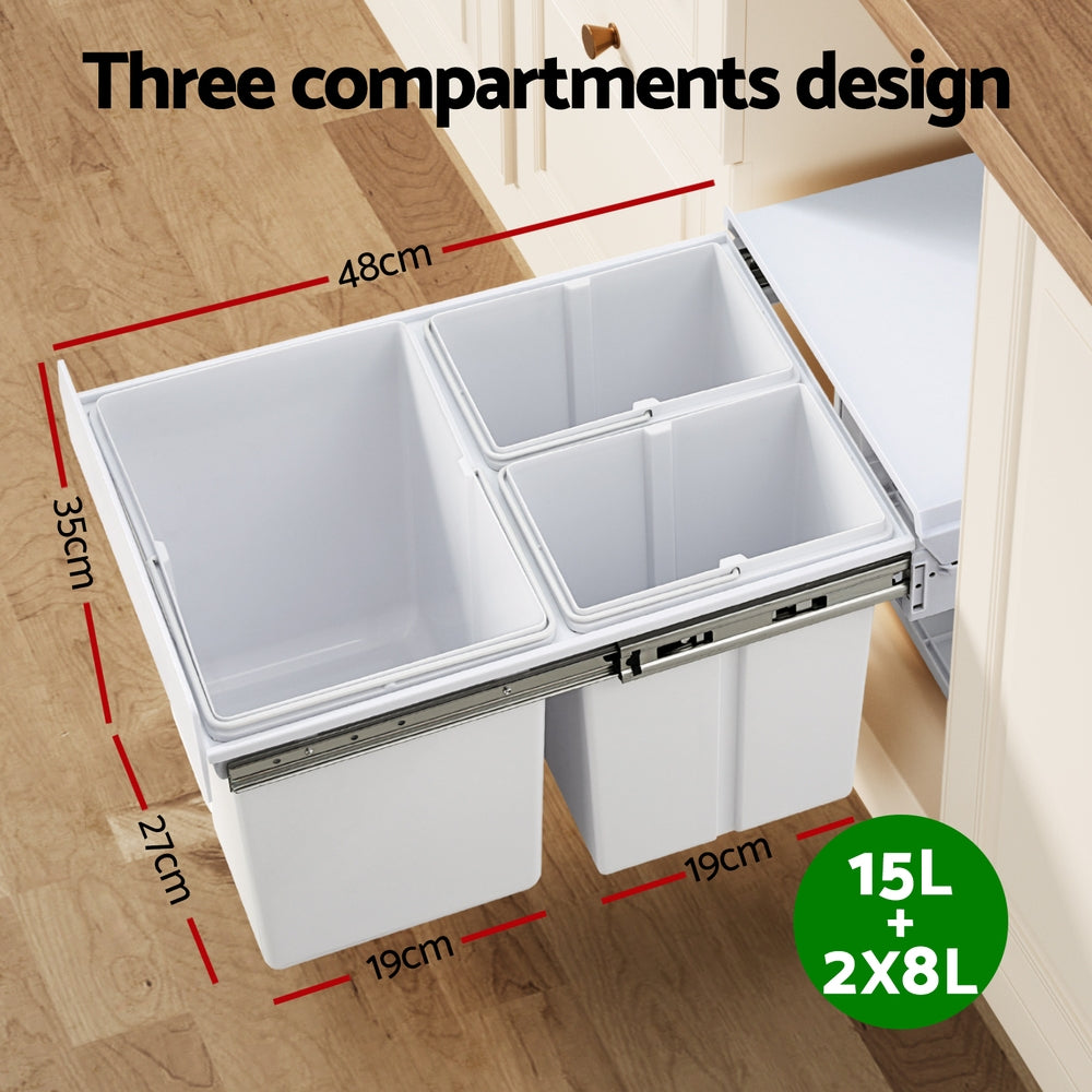 Cefito Triple Slide Pull-Out Kitchen Bins 31L White